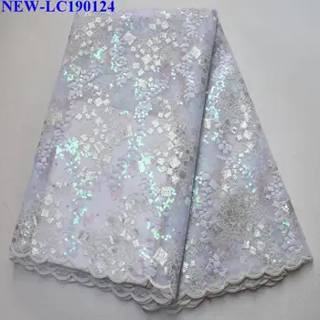 

New Arrival Wthie color embroidered High Quality African French net Lace Fabric With stones Tulle Lace Fabric 5 yards KX013
