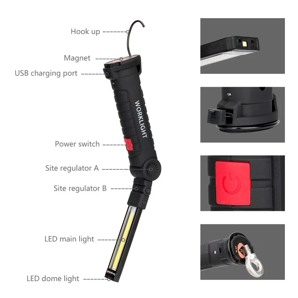 COB светодиодный рабочий свет USB Перезаряжаемый фонарь для работы с магнитными 5 режимами светодиодный проверка фонаря лампа для ремонта автомобиля Кемпинг