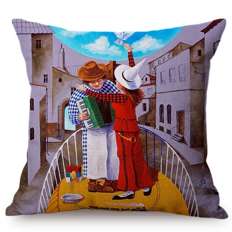Nordic Vintage Beautiful Woman Oil Painting Art Decorative Cushion Cover Couple Happy Love Story Sofa Chair Throw Pillow Cover M101-3