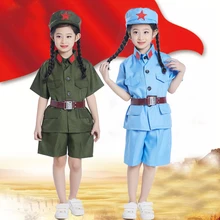 Thiết Kế mới Trung Quốc Quân Đội Màu Đỏ Quần Áo cho Trẻ Em Cosplay Đồng Phục Quân Đội Cô Gái Chàng Trai Quân Đội Màu Đỏ Hiệu Suất Phù Hợp Với Trang Phục Sân Khấu(China)