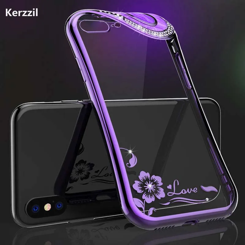 

Kerzzil Luxury Slim Clear Glitter Diamond Phone case For iPhone 8 7 6s Plus cases For iPhone X 10 Plating Soft TPU Silicone Case