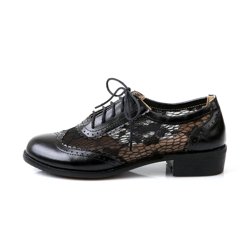 Туфли-оксфорды; женская обувь на толстой резиновой платформе в британском стиле; повседневная обувь на плоской подошве с круглым носком; винтажные женские ботинки-броги; большие размеры 34-43