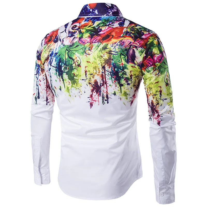 FSSE Mens Long Sleeve Button Up Splash Ink Print Colorful 3D Printing Dress Work Shirt FSSE Mens Long Sleeve Button Up Splash Ink Print Colorful 3D Printing Dress Work Shirt