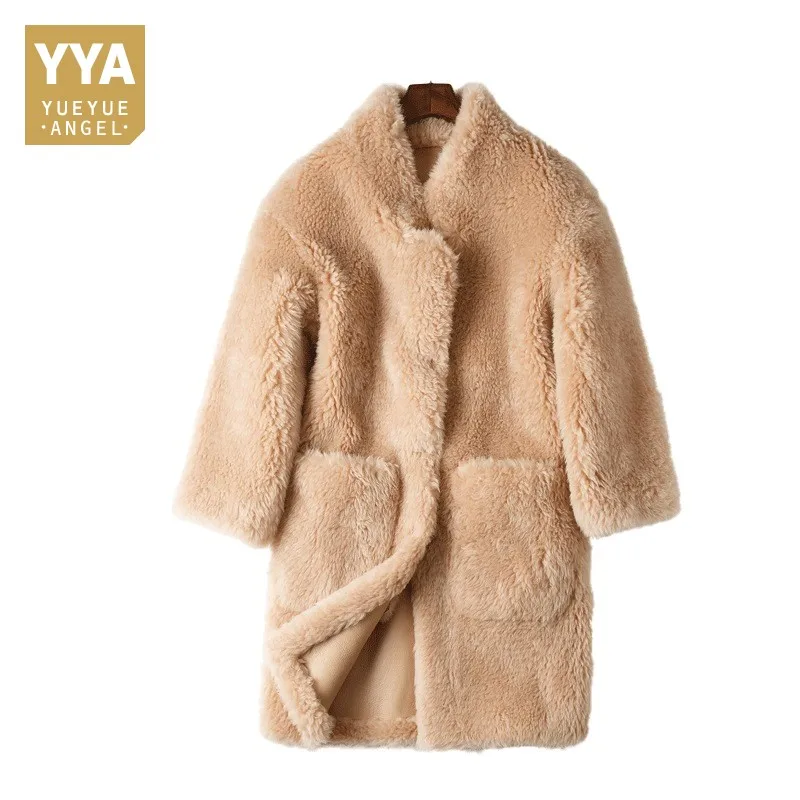 

2019 New Winter Women Long Thick Warm Coats Fashion Solid Lapel Collar Pocket Outerwear Female Luxury Long Sleeve Fur Coat