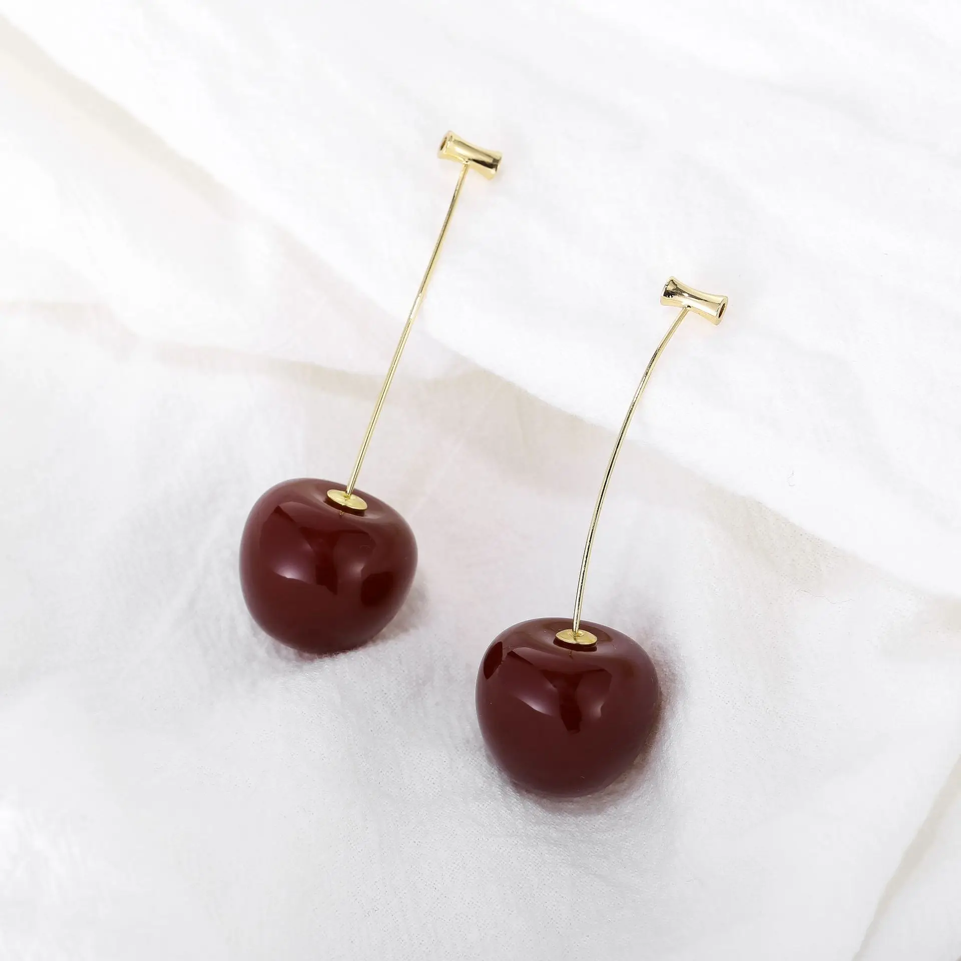 

Fashion Sweet Simulation Red Cherry Earring Gold Color Long Fruit Stud Earrings for Women Girl Student Cute Gift Japan