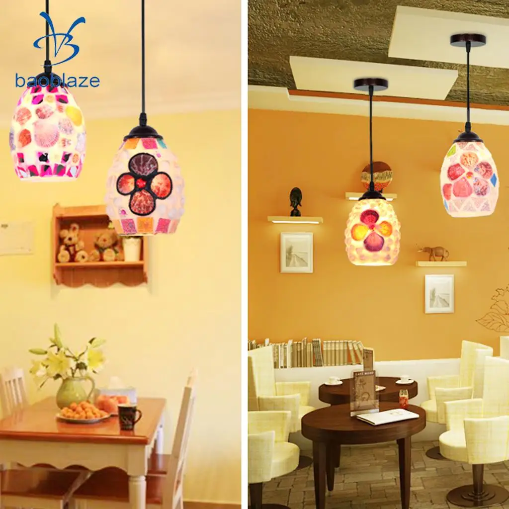 Vintage Retro Mosaic Style Multicolour Pendant Light Bulb Cage Ceiling Hanging Lampshade Home Bar Cafe Restaurant Decoration