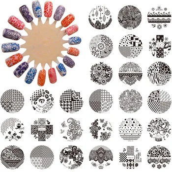 YZWLE 1PC 5.5cm Round Stainles Steel DIY Image Stamping Nail Art Plates Templates Stencils 30 Styles For Choose