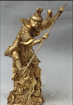 

YM 311 9" Chinese Brass Myth Handsome Monkey King Sun WuKong Hold Golden Cudgel Statue
