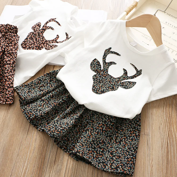 

Thunderers 2019 Summer Girl 2pcs Outfits Cartoon Deer Shier With Short Skirt Children Clothes Suit Kids Clothing Set 24M-6Y