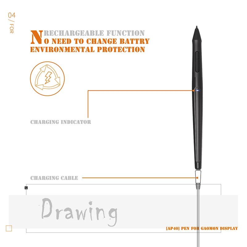  Bolígrafo recargable GAOMON ArtPaint AP40 inalámbrico Digital Art Stylus para pantalla de lápiz de 