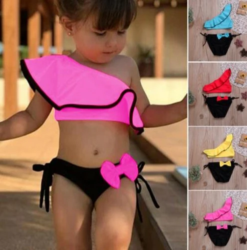

2PCS Sexy Baby Girl Bow Bikini Set Push-up Swimsuit Ruffled Swimwear Beachwear Swimming Suit 2019 New Summer Tankini