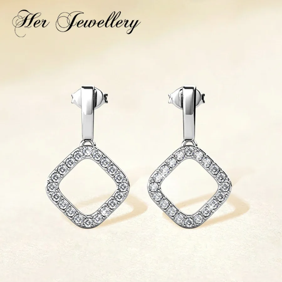

Her Jewellery 2019 women's earring White Stud Earrings Square Earrings with Two-Color Earrings Women's Fashion crystals Jewelry