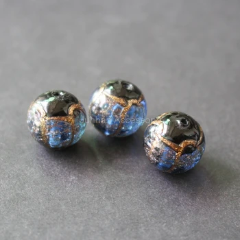 

10Pcs/Lot 14mm Hanmade Lampwork Glass beads with gold line painting Light Blue color for jewelry making