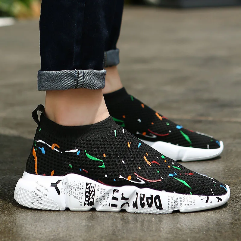 

Weweya New Trend Sneakers Men Slip On Vulcanize Shoes Low Top Flat Shoes Breathable Mesh Socks Flats Unisex Shoes Sock Footwear