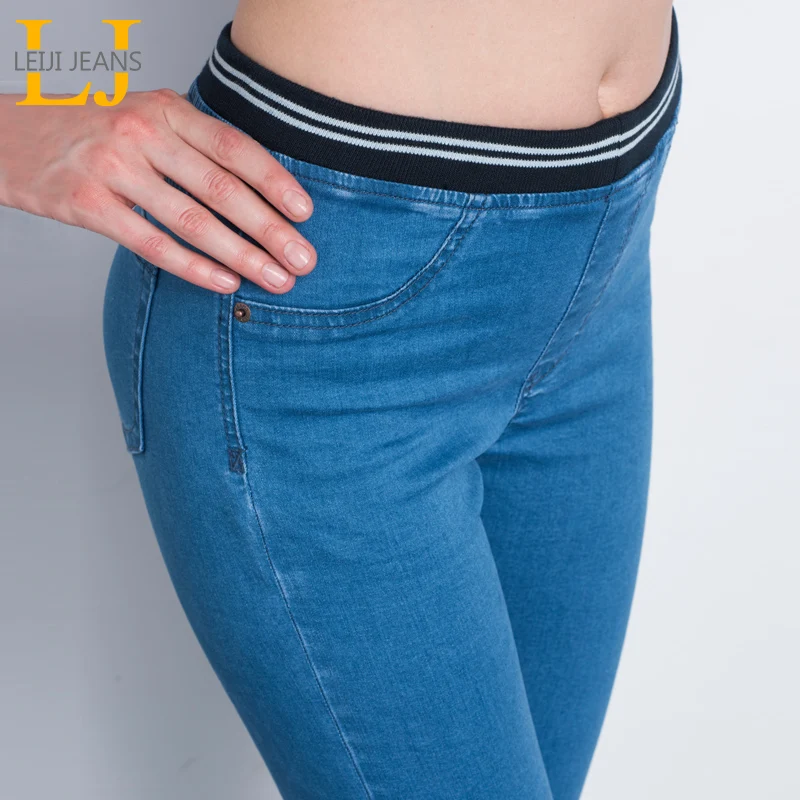 Offerte LEIJIJEANS Moda Autunno Leggings Blu S 6XL Donna Della Metà di Vita Più Il Formato delle donne di Alta Elastico di Lunghezza Completa Pantaloni Skinny Pantaloni della matita dei Jeans