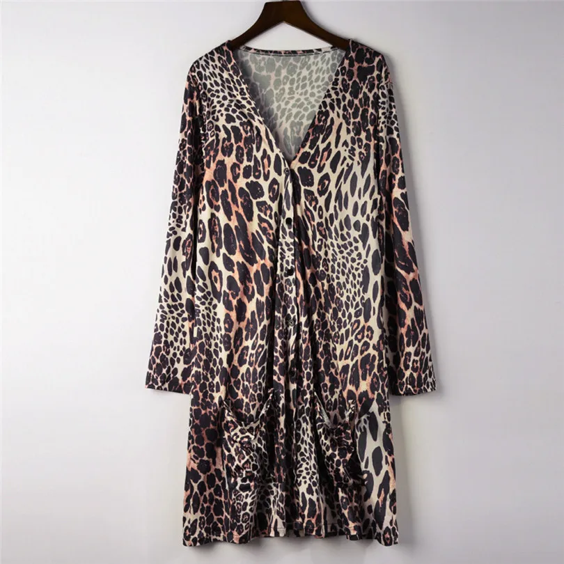  Fashion Womens Autumn Winter Casual Long Sleeve Leopard Print Fashion Coat Bllouse T-Shirt Tops Long coat New Arrival#4F01 (47)