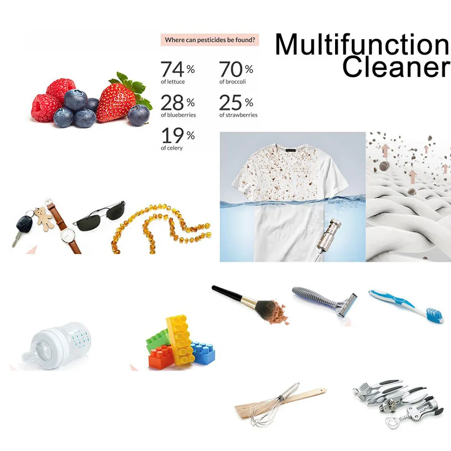 Portable Sonic Soak Ultrasonic Cleaner Mini Ultrasonic Cleaner With Transducer For Fruits Vegetables And Jewelry Watches Glasses