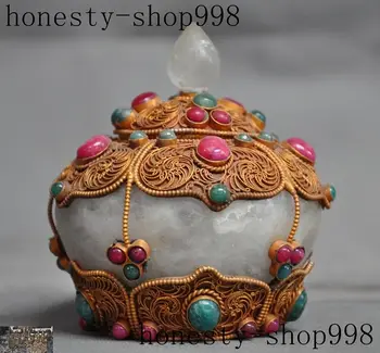 

christmas rare old Tibet Buddhism crystal Filigree Inlay Gem Crystal Palace Pot Jar Crock halloween