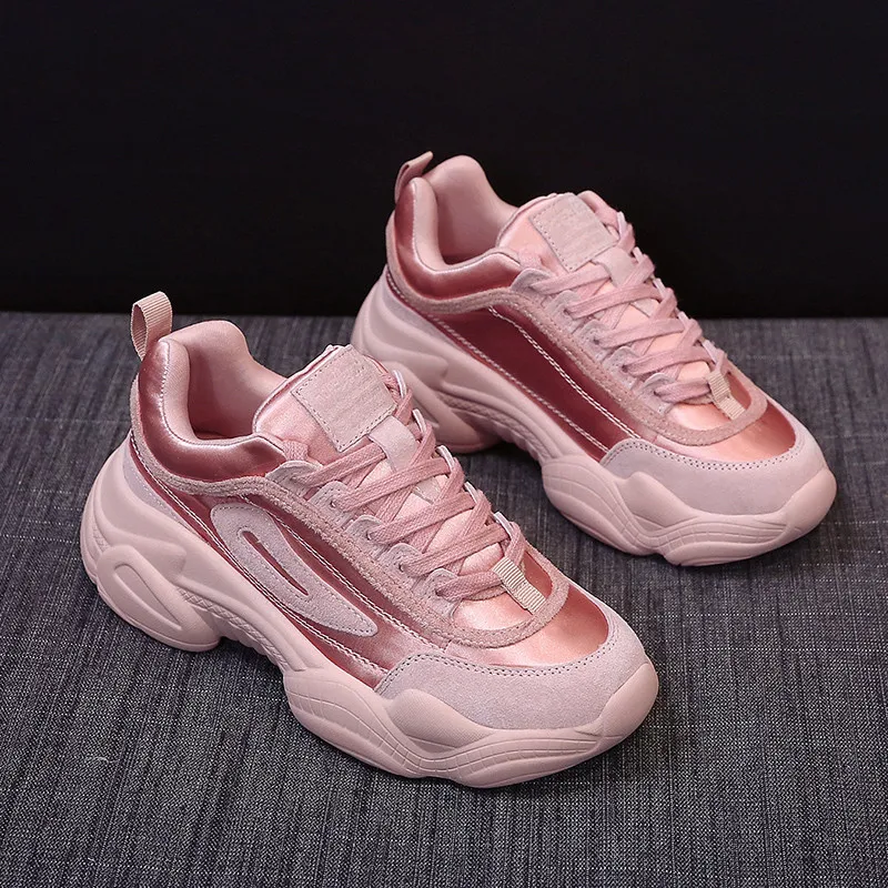 

Moxxy Women Casual Shoes Lovers Leather Dad Platform Chunky Sneakers Harajuku Flat Thick Sole Tenis Wedge Pink Basket Walking