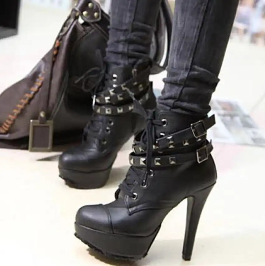 Studded Platform Ankle Boots Straps 