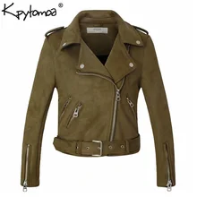 Винтажная матовая байкерская куртка из искусственной замши, байкерское пальто для женщин, модная женская верхняя одежда с длинным рукавом, Повседневная Женская куртка