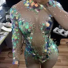 Красочные большие блестки комбинезон женские леггинсы «русалка» одежда со стразами вечерние костюмы Боди Стразы стрейч-комбинезоны