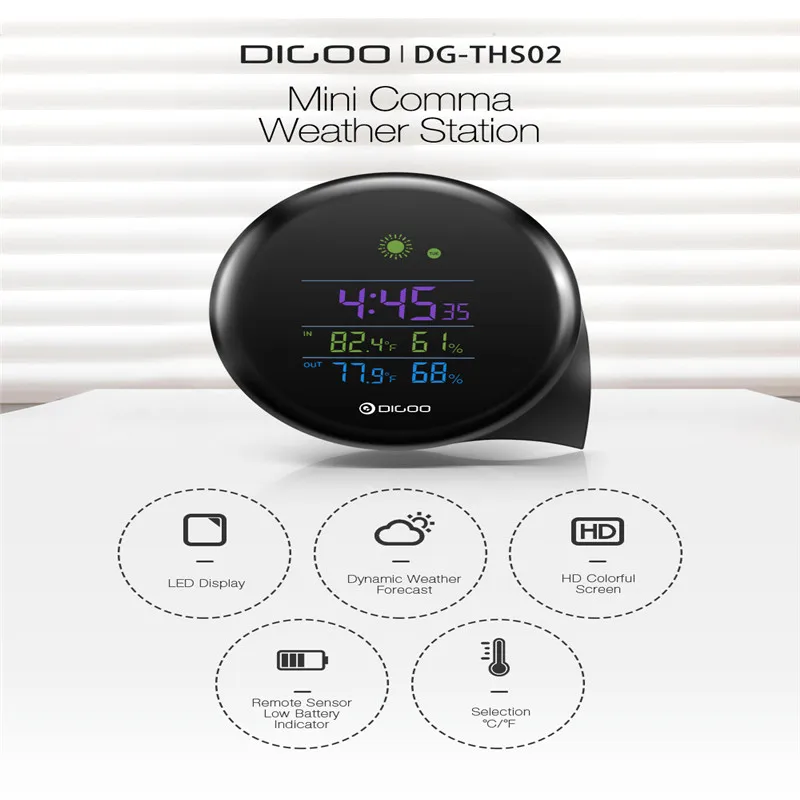 DIGOO DG-THS02 мини-Метеостанция Comma цифровой светодиодный экран термометр гигрометр погоды с функцией повтора температуры