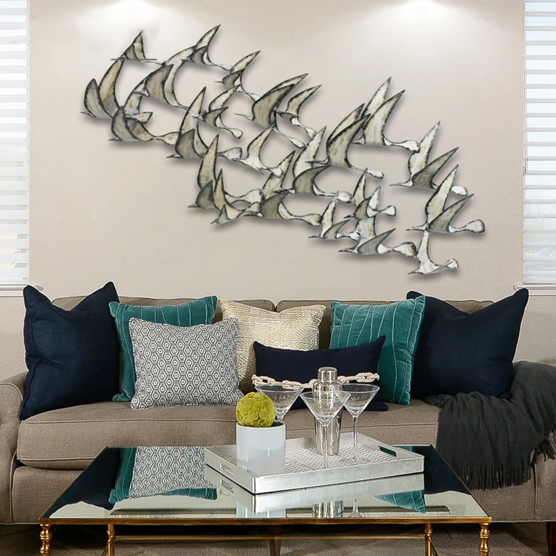 

Modern Wrought Iron 3D Seagull Wall Hanging Pendant Home Livingroom Wall Sticker Ornaments Porch Hotel Wall Mural Crafts Decor