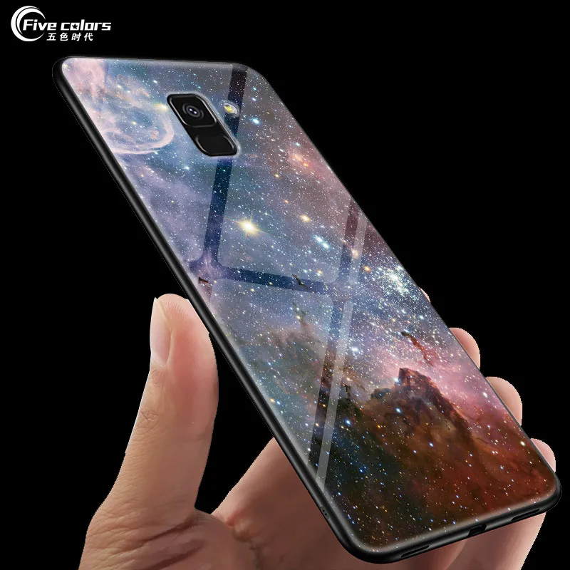 Star Space Tempered Glass Case For Samsung Galaxy A6 2018 / Plus Cases Cover Soft TPU Bumper Phone Fundas Capas |