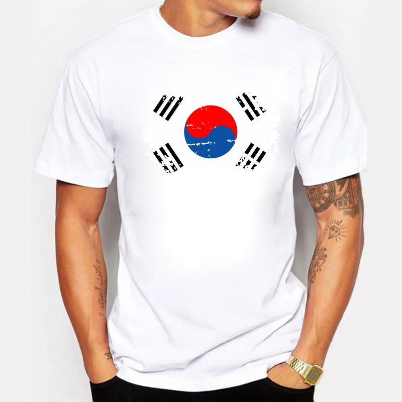 

BLWHSA Korea Fans Cheer Tshirts For Men Korea National Flag Tee Tops Shirts Summer Cotton Casual T-shirts Nostalgic Style