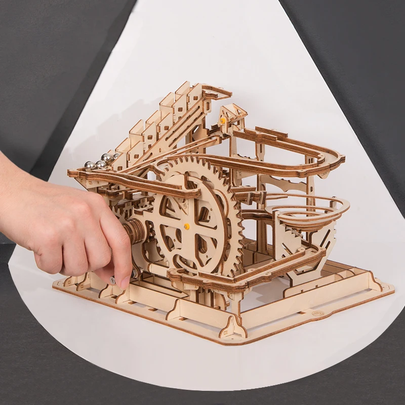 Robotime DIY Wooden Mechanical Gear Model Building Kits Marble Run Coaster Toy 