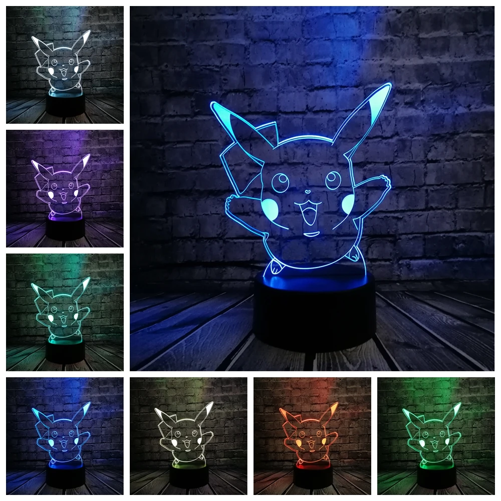 Kartun Kawaii Jepang Pokemons Pergi Permainan 3D LED USB Lampu Pet
