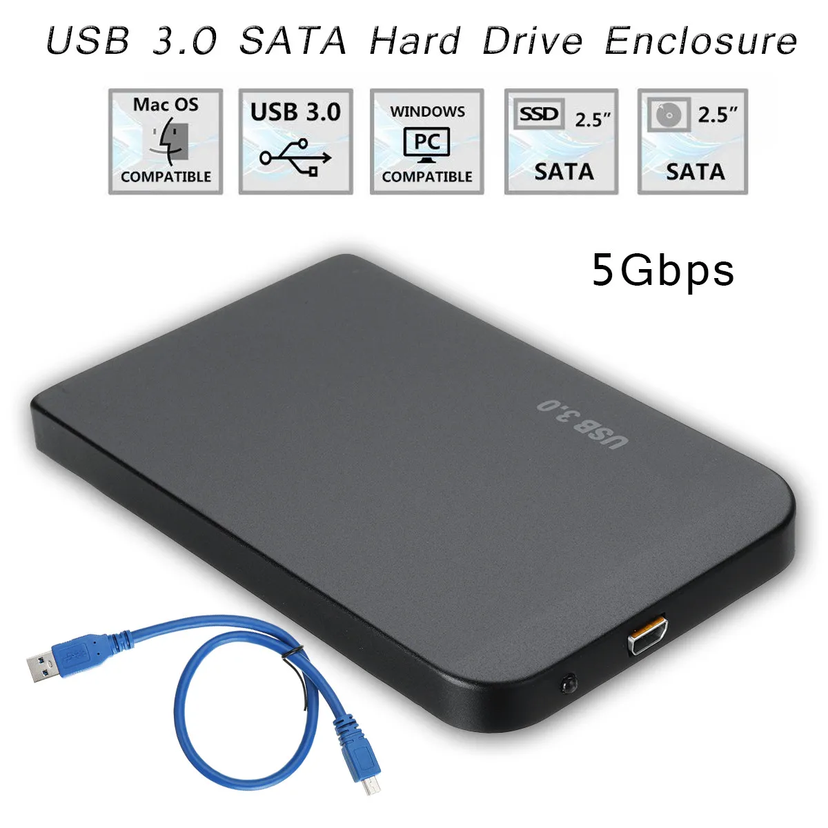 

Black 2.5" USB 3.0 SATA HDD Hard Drive External Case Enclosure Support 2TB with Storage Bag + Cable For PC Computer