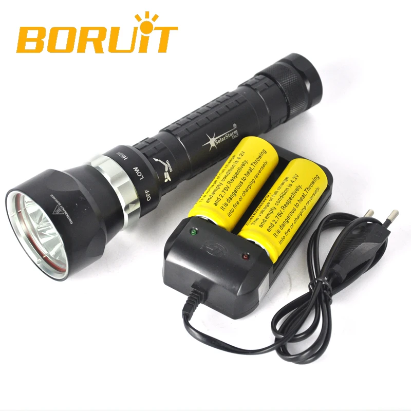 

8000Lm Scuba Diving 3x XM-L L2 LED Underwater Diving Flashlight Torch Light Waterproof Lanterna+ Charger + 2x 26650 Battery