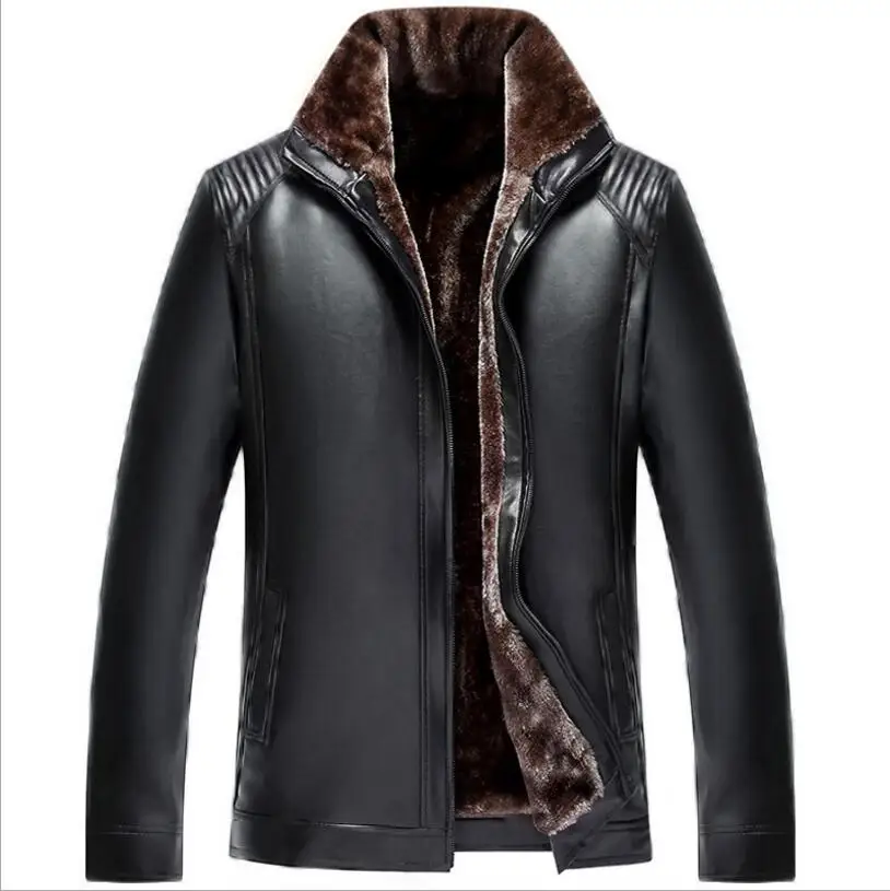 Men Winter Warm Leather Jackets Wool Liner Outwear Warm Coats Thicker