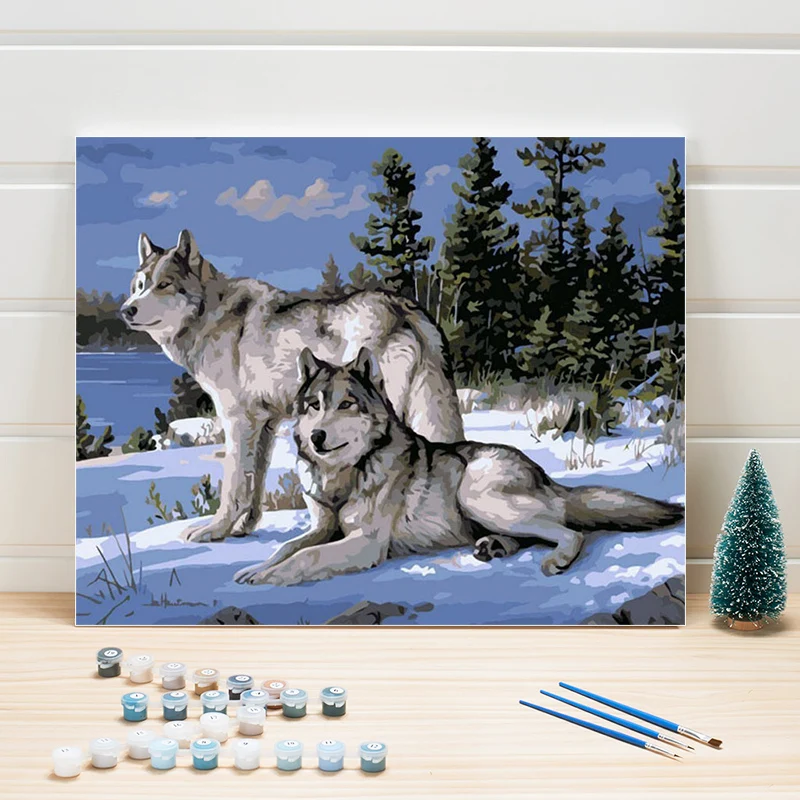 

DIY Painting By Numbers Animals Wolf Acrylic Picture Paint On Canvas For Adults Draw Digital Module Arts Home Decoration Crafts