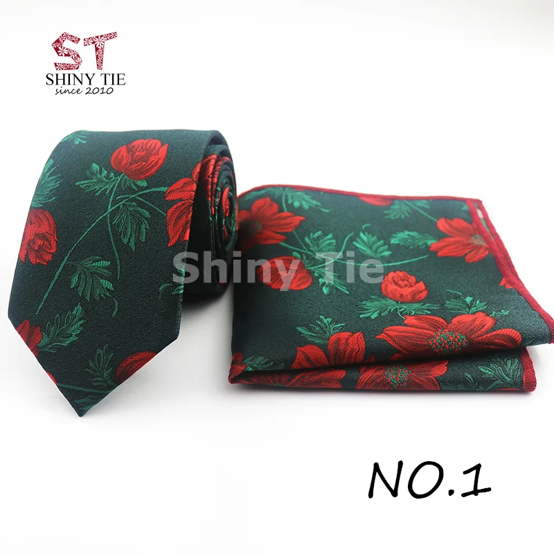 Мужской полиэстер галстук в цветочек листья Пейсли 7 см красивый карман квадратный 24*24 см галстук для вечеринок набор много элегантный платок подарок - Цвет: 1