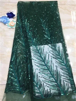 

2019 High Quality green African Lace Fabric French Net Embroidery Sequins Tulle Lace Fabric For Nigerian Party Dress