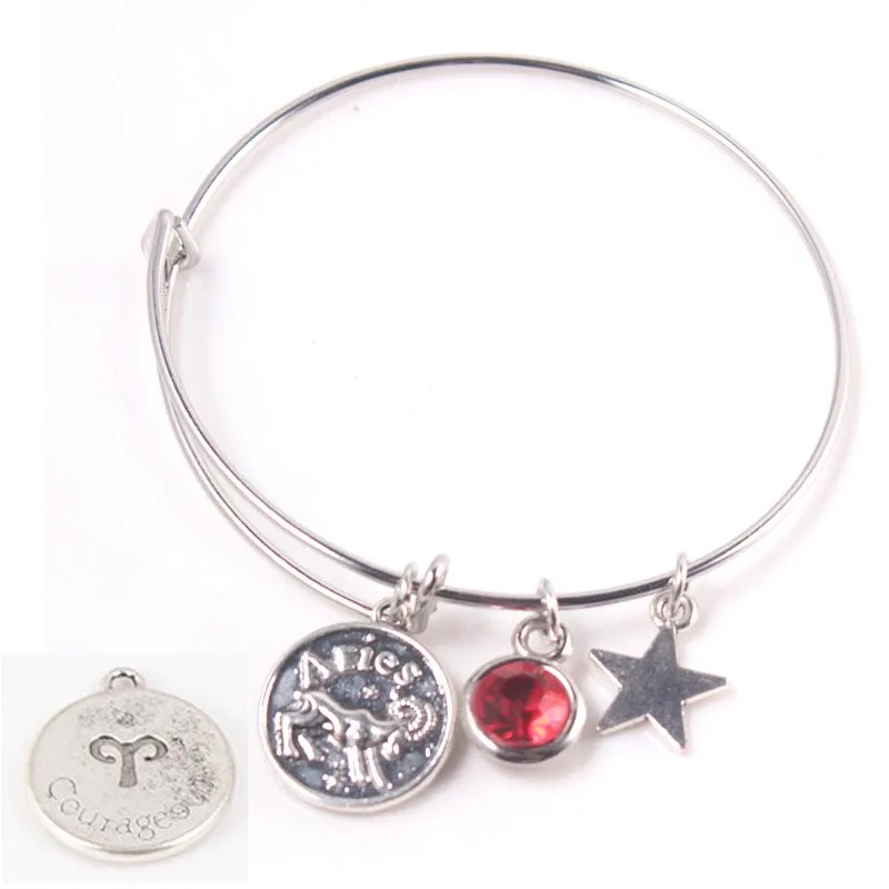 12 Созвездие подвеска серебряный браслет камень и звезда подвески регулируемые проволочные браслеты для женщин лучшие подарки - Окраска металла: Aries