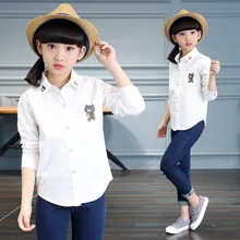 L’école Filles Blanc Blouses À Manches Longues Chemises En Coton Pour Les Filles Enfants Clothing Étudiants Bande Dessinée Ours Chemises 5 7 9 11 12 Ans