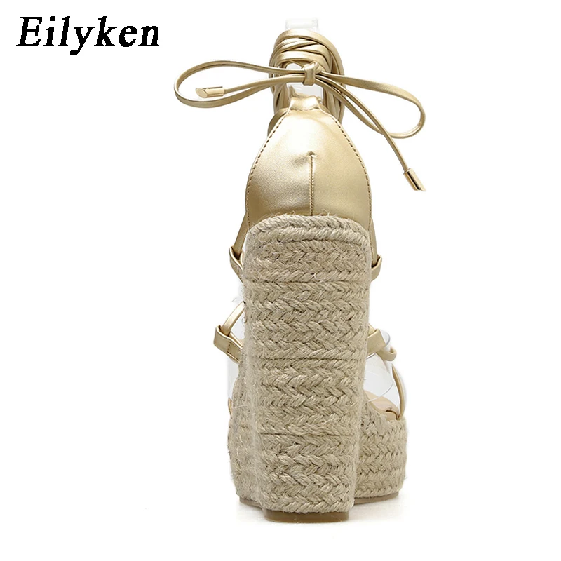 Eilyken/женские сандалии на танкетке золотого и шампанского цвета платформе со