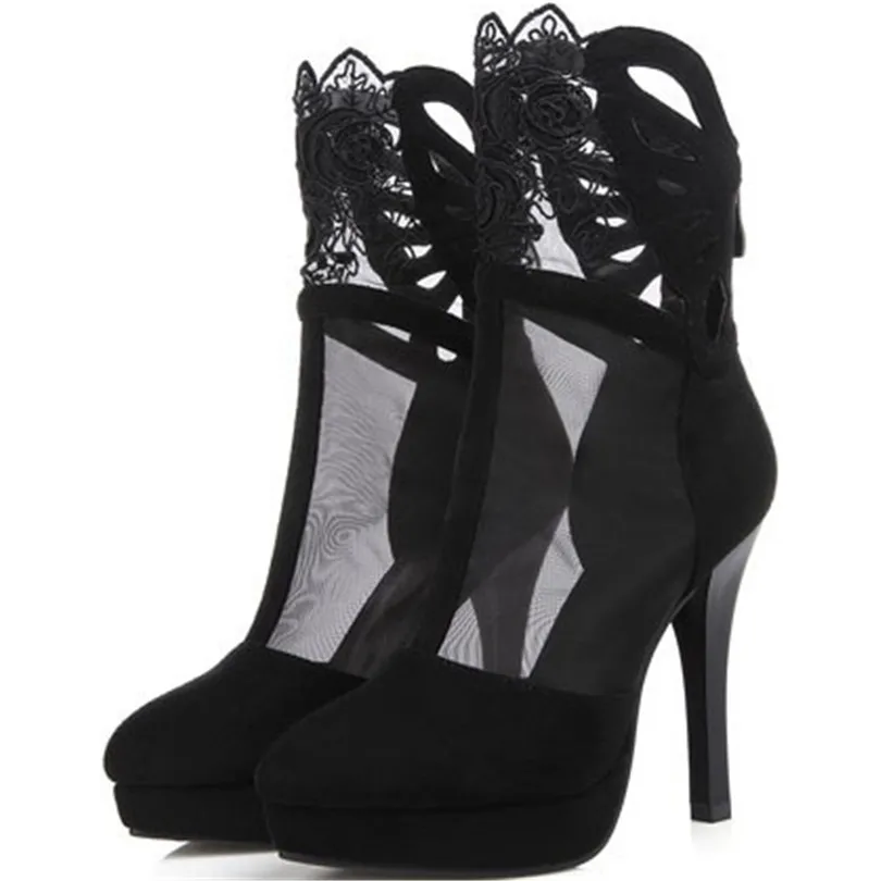 

Perfect Design 2015 Women Boots Pointed Toe Cut-outs Sexy 12cm Zipper Summer Boots Size 34-39 Party Boots for Women