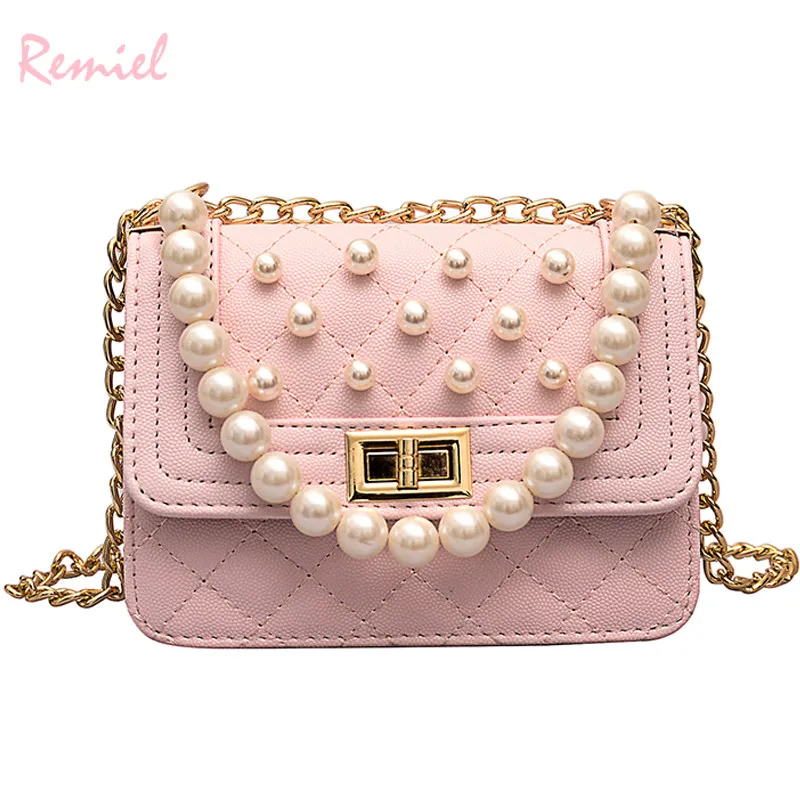 

Luxury Square bag 2019 Fashion New High Quality PU Leather Women's Designer Handbag Pearl Tote bag Chain Shoulder Messenger Bags