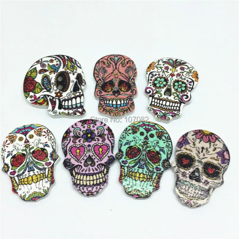 1000pcs wood button skulls shaped 25mm mix sewing decorative buttons
