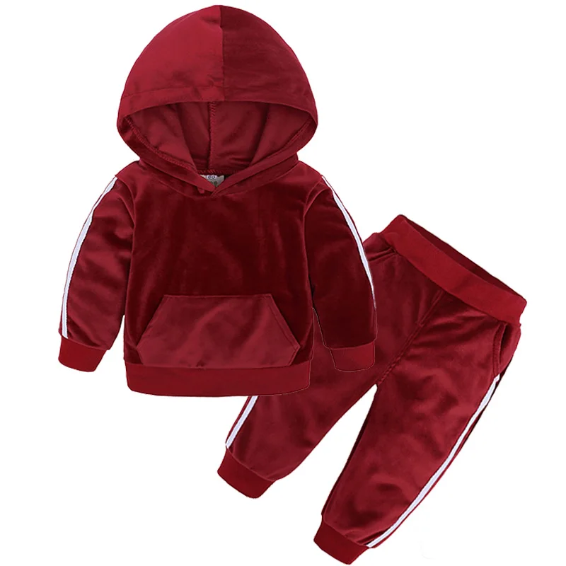 

Toddler Boys Girls Clothes Sets Baby Girl Boy Velvet Tracksuit Sport Suits Kids Clothing Set Children Hooded Top Pants Suit 2019