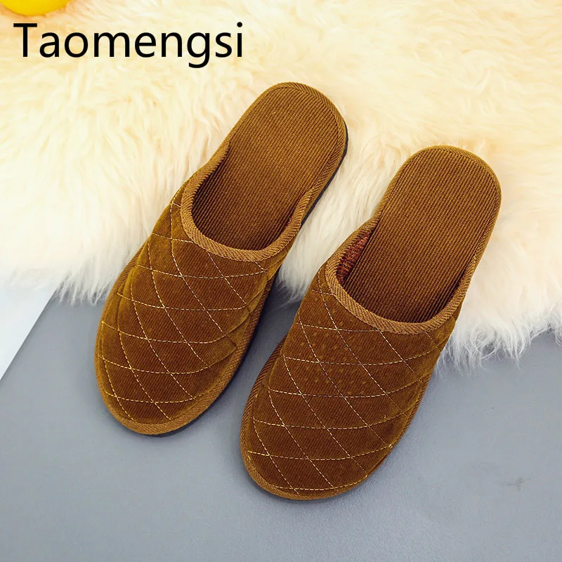 Мужские теплые домашние тапочки Taomengsi однотонные из хлопка с пенопластовым дном