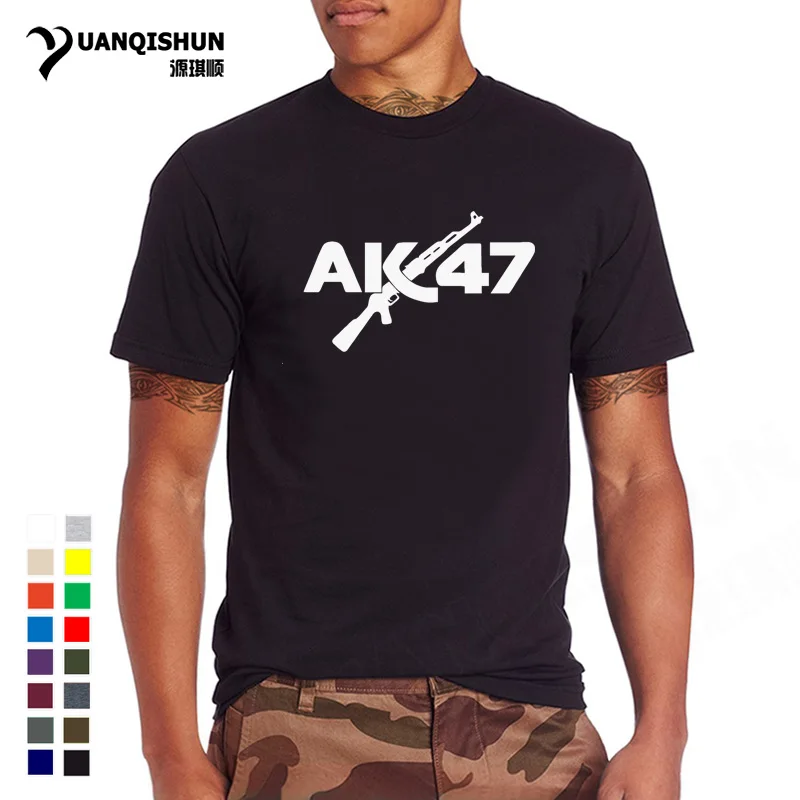 Fashion 16 Colors O Neck Cotton T-shirt AK47 Gun Print Men's T Shirt Men Short Sleeve Tops Tees Camisetas Hombre Free Shipping | Мужская