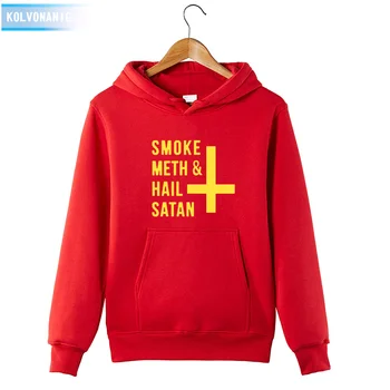 

KOLVONANIG SMOKE METH&HAIL SATAN Funny Printed Sweatshirt Men Patchwork Spring&Winter Dress Streetwear Cotton Pullover Hoodies