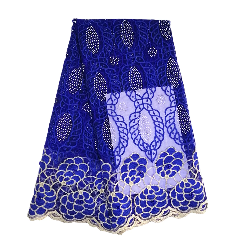 

5 Yards/lot royal blue lace fabric with plenty stones embroidery high quality tulle net lace fabric for wedding party dresses