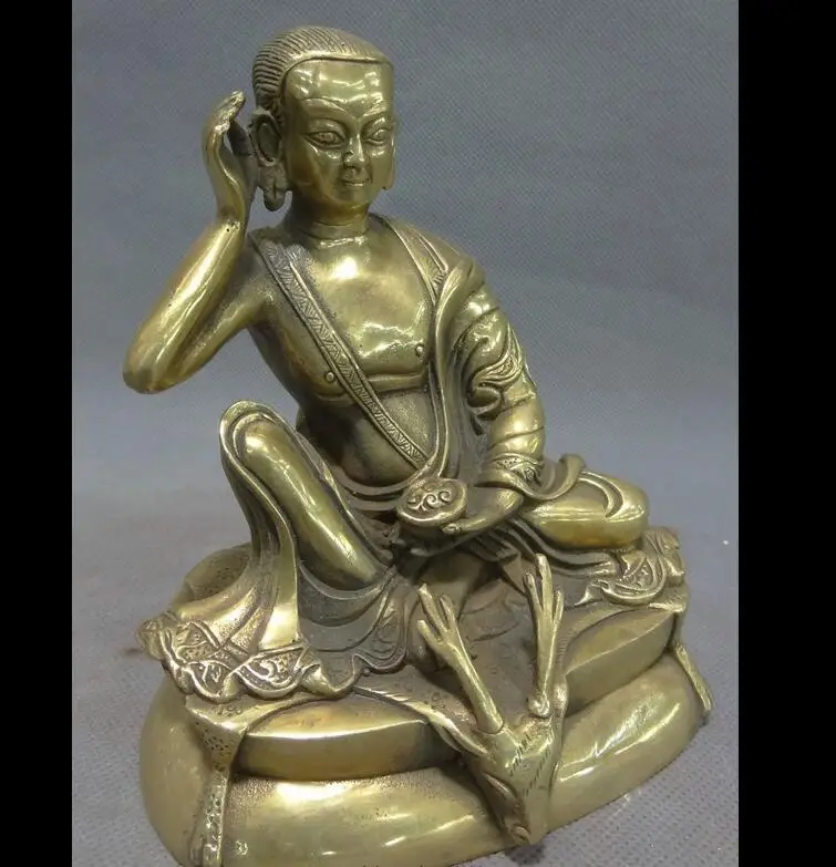 

Chinese Pure Brass Buddhism Arhat Milarepa Buddha Ride Deer Head Statue